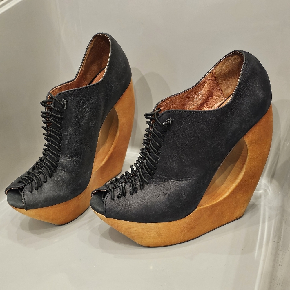 Jeffrey Campbell Leather Lace Up Platform Wedges - Picture 6 of 16